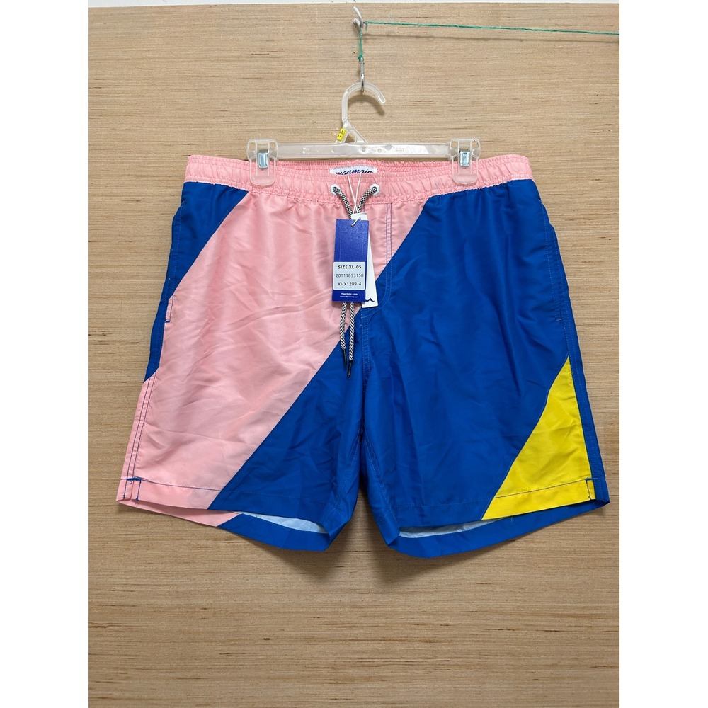 Maamgic Mens Colorblock Swim Trunks Blue Pink Yellow Mesh Lined XL XHX1209-4 NEW